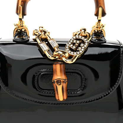Gucci Patent Crystal Mini Bamboo 1947 Top Handle Chain Bag Black 8 of 10