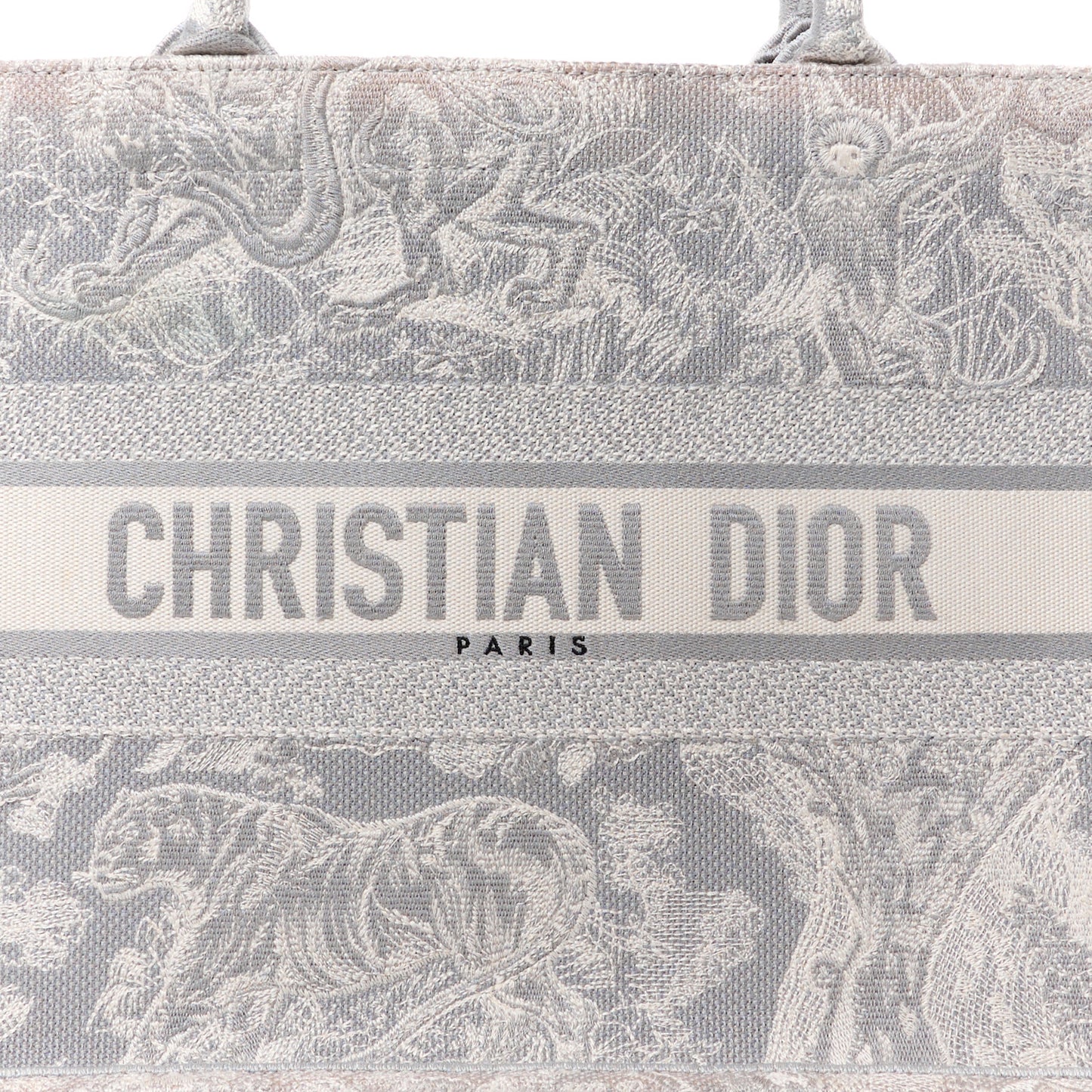 Canvas Embroidered Medium Dioriviera Toile De Jouy Reverse Book Tote Gray