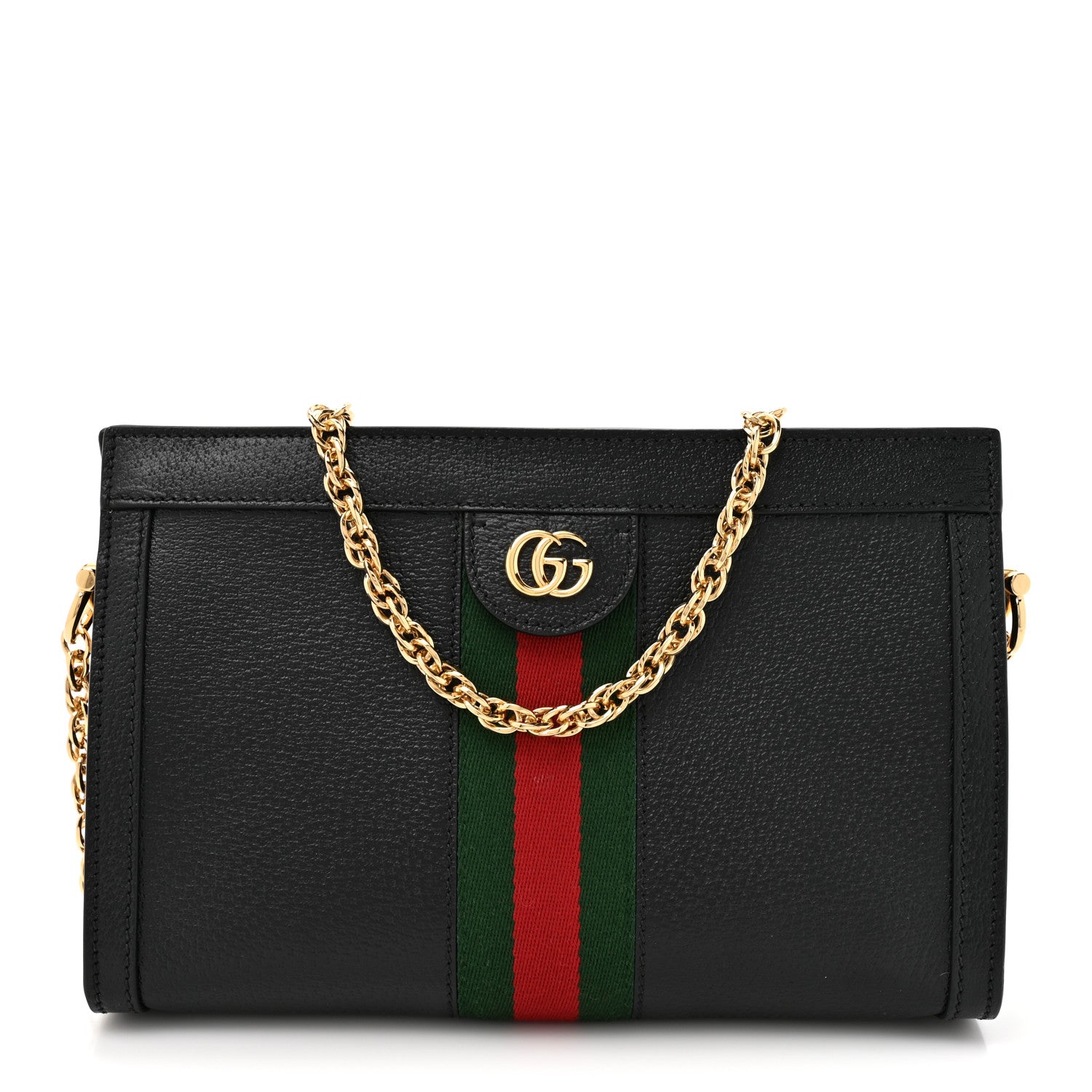 Gucci Calfskin GG Web Small Ophidia Chain Shoulder Bag Black 1 of 10