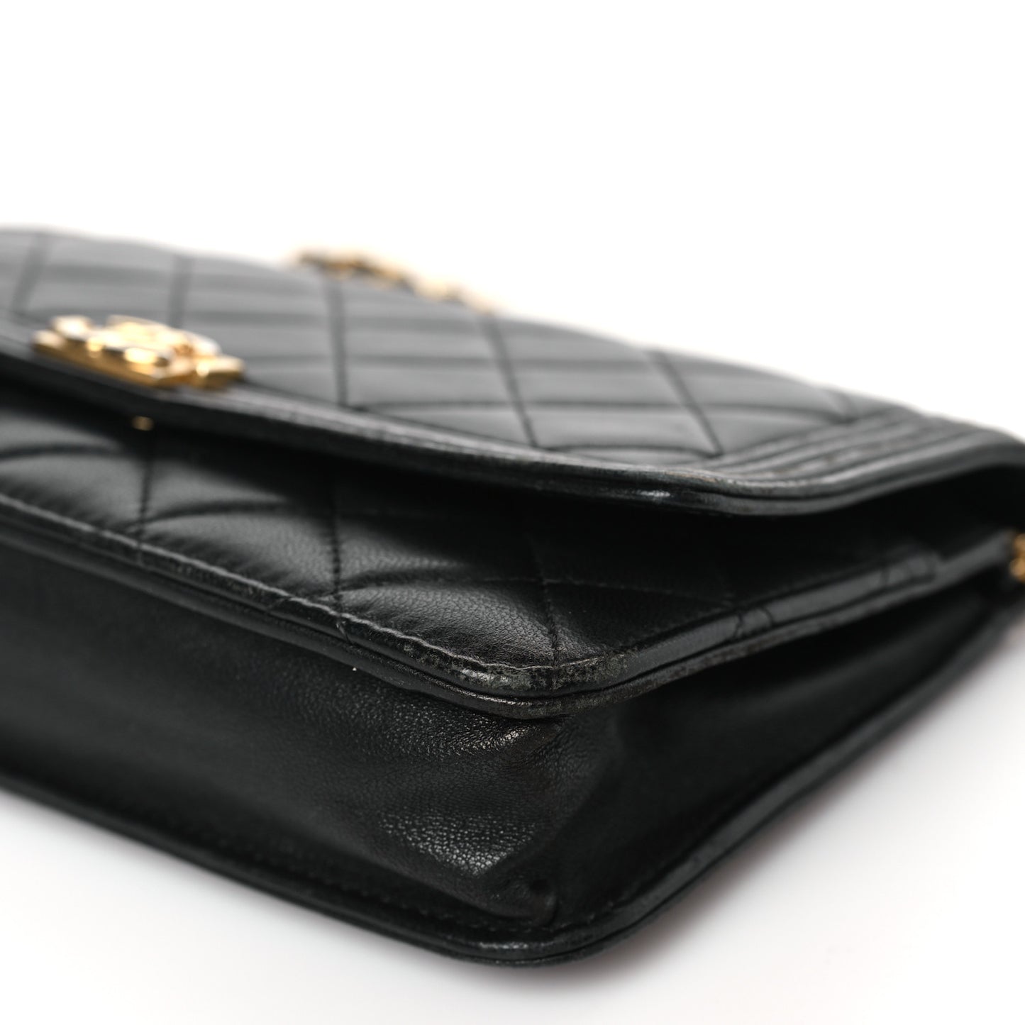 Lambskin Quilted Boy Wallet On Chain WOC Black