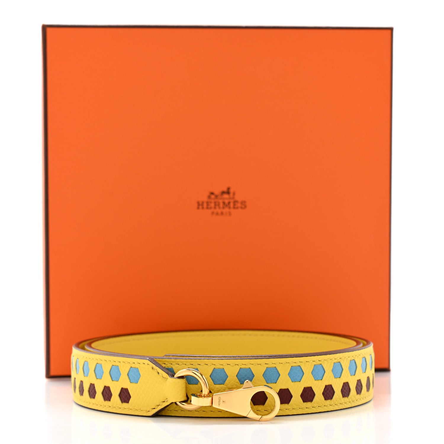 Hermes Epsom 25mm Hexagone Tressage Shoulder Strap Rouge H Jaune De Naples Gold 6 of 6