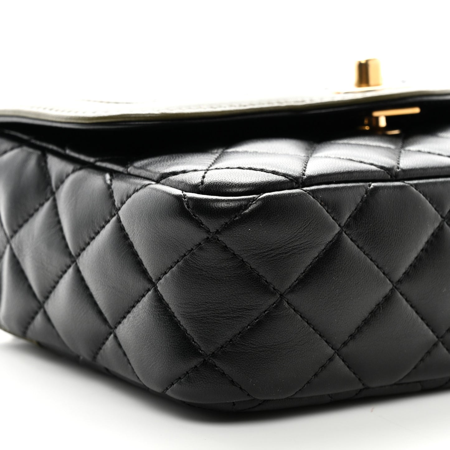 Lambskin Mini Square Flap Black Khaki