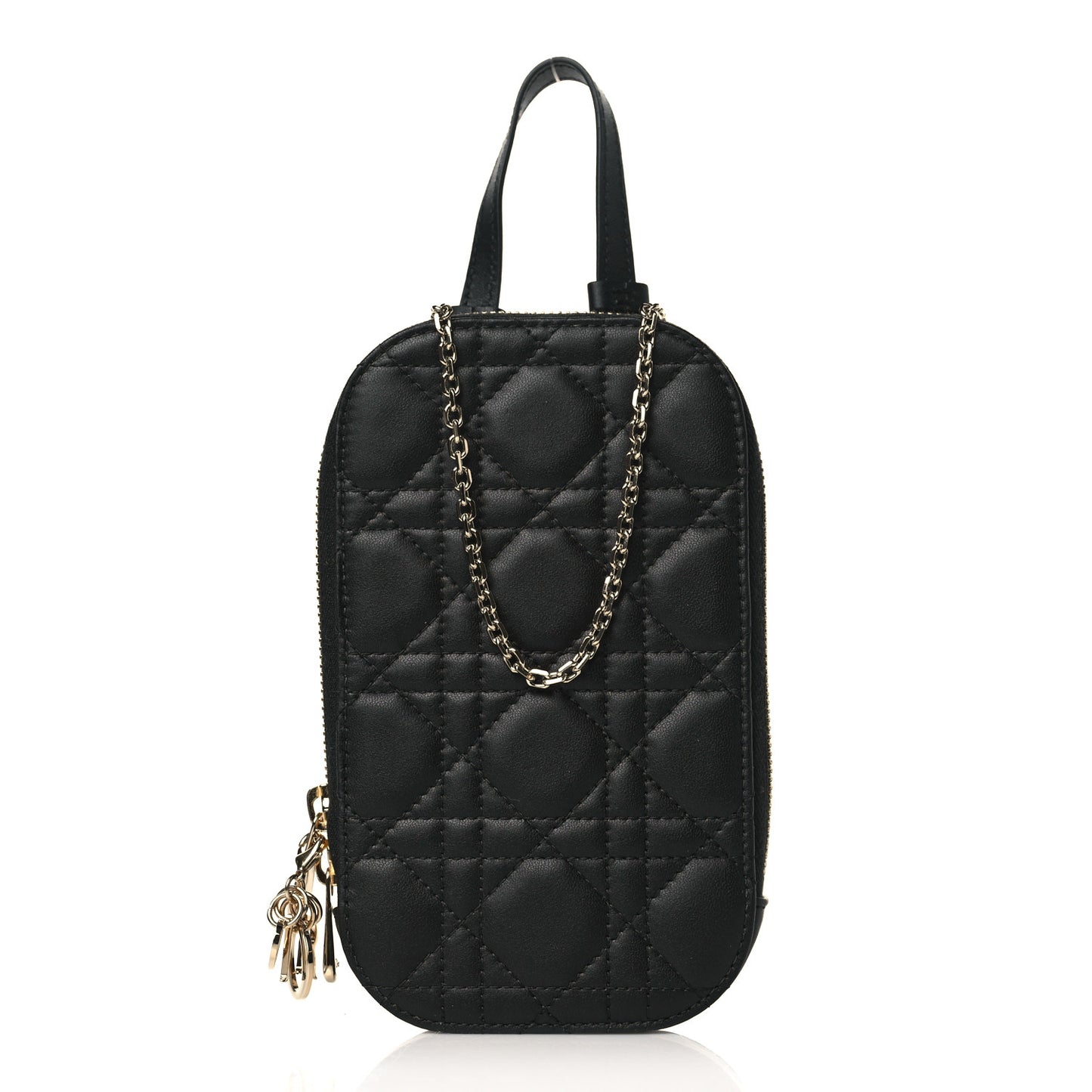 Lambskin Cannage Lady Dior Phone Holder Black