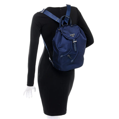 Prada Nylon Vela Saffiano Medium Cinch Backpack Baltico 2 of 8