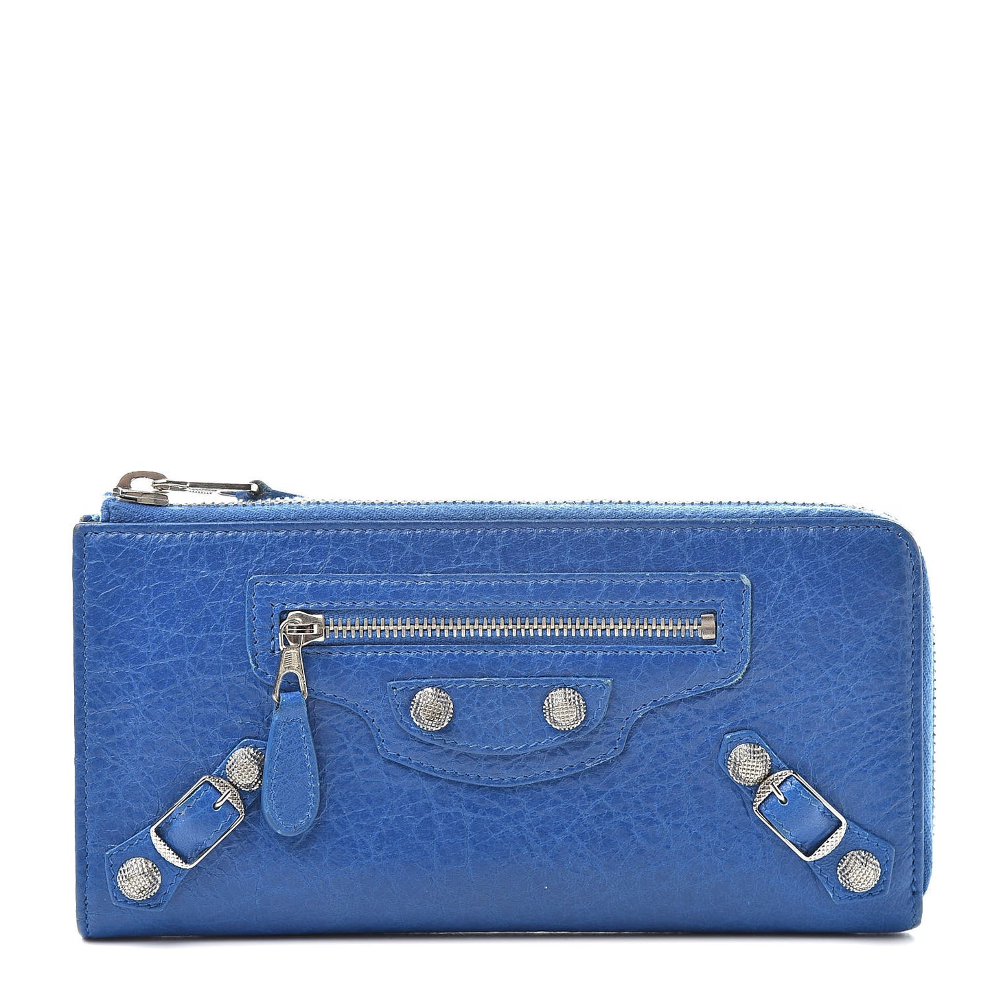 Agneau Giant 12 Silver Hardware Continental Zip Around Wallet Bleu Lazuli