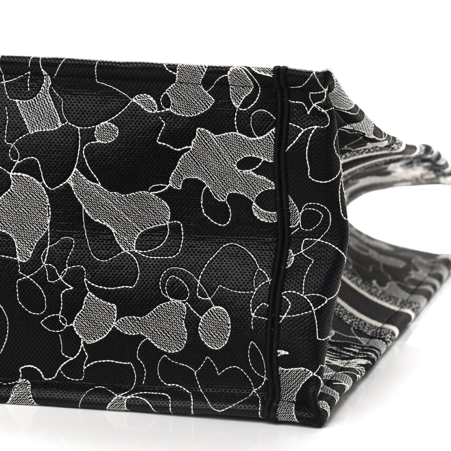 Christian Dior Canvas Embroidered Large Around The World Book Tote Black White 9 of 9