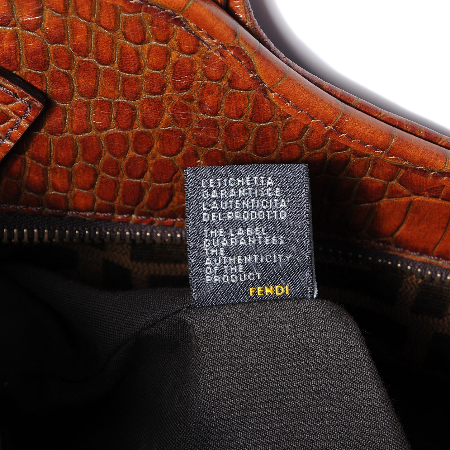 Zucca Calfskin Crocodile Embossed Chef Shopping Tote Tobacco
