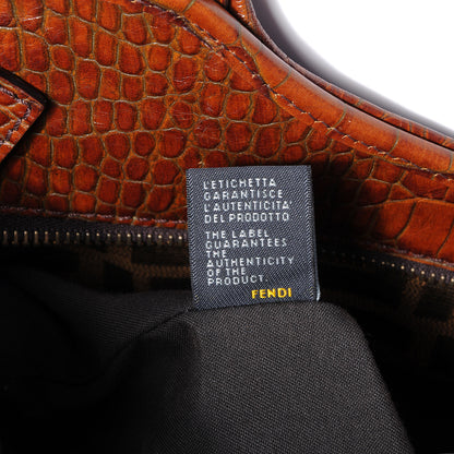 Fendi Zucca Calfskin Crocodile Embossed Chef Shopping Tote Tobacco 8 of 8