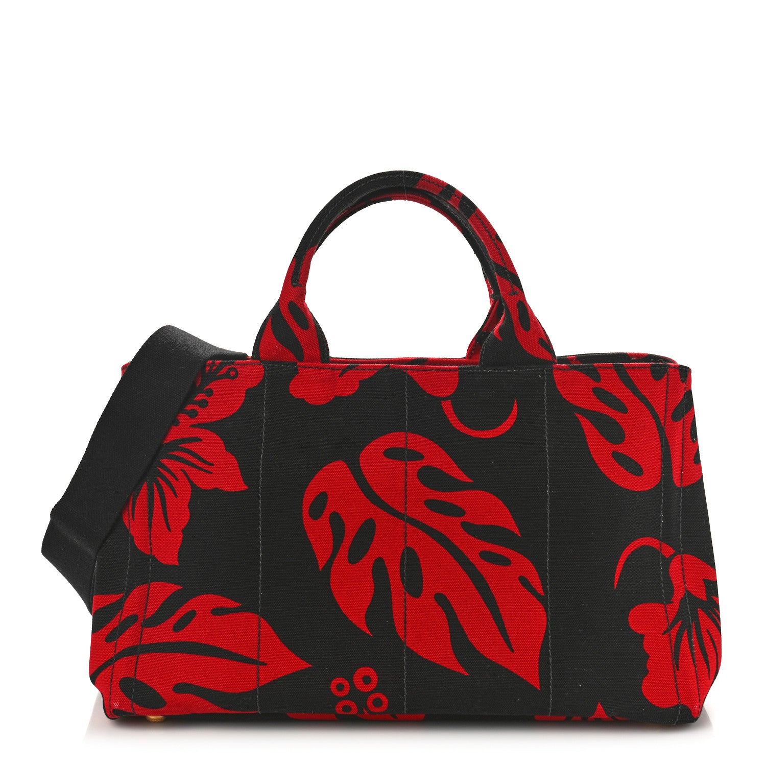 Prada Canapa Hibiscus Tote Black Rosso 1 of 8