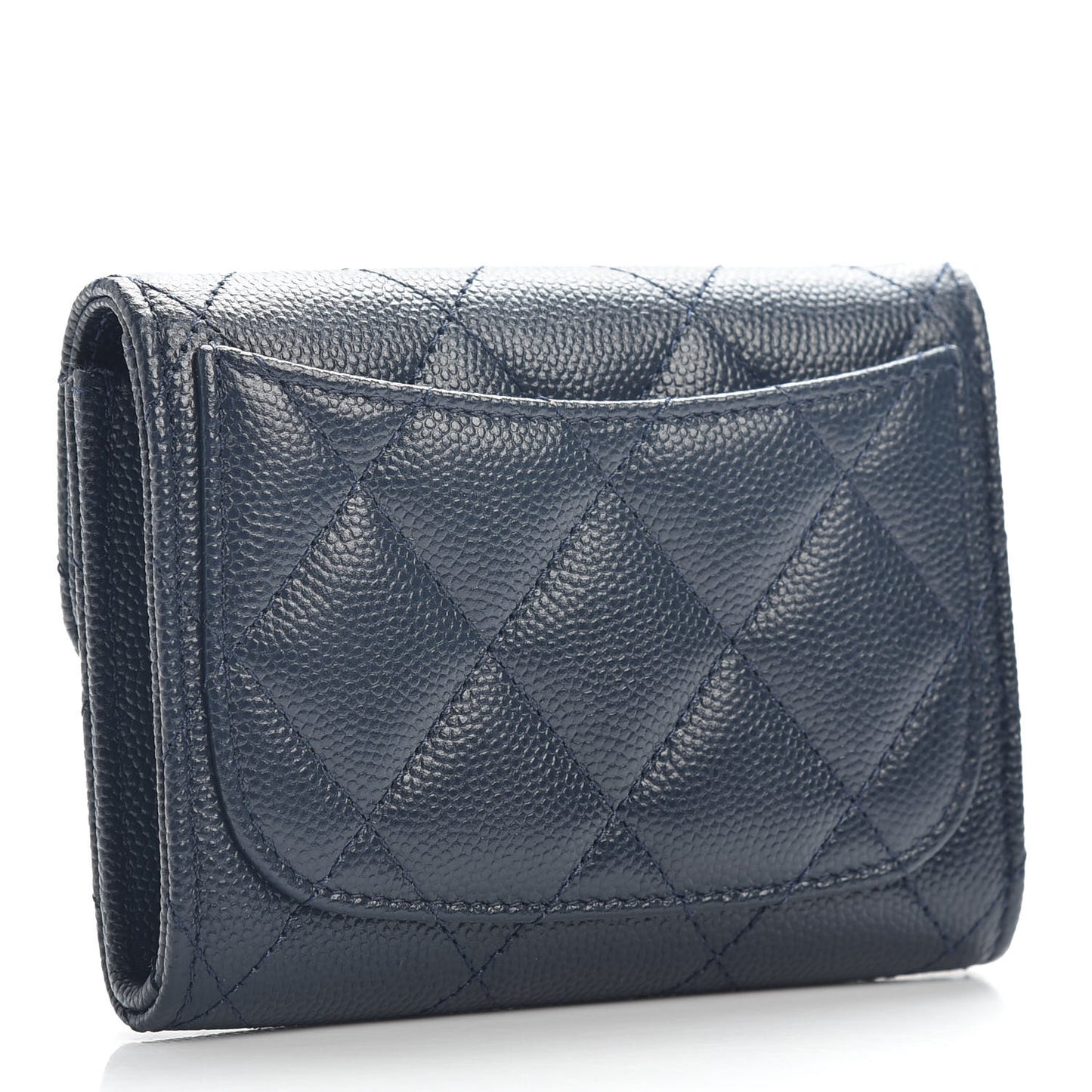 Caviar Quilted Flap Card Holder Wallet Navy