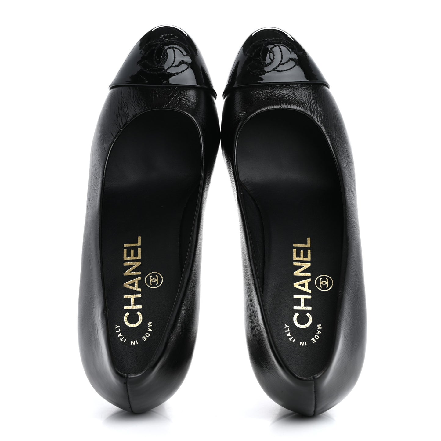 Lambskin Patent Calfskin Cap Toe CC Pumps 34 Black