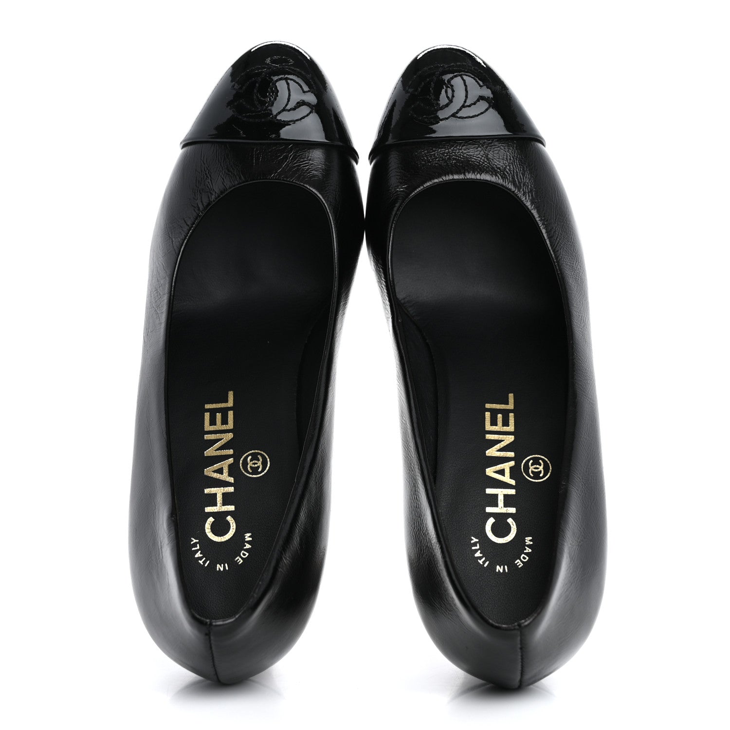 Chanel Lambskin Patent Calfskin Cap Toe CC Pumps 34 Black 2 of 11
