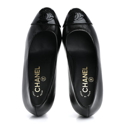 Chanel Lambskin Patent Calfskin Cap Toe CC Pumps 34 Black 2 of 11