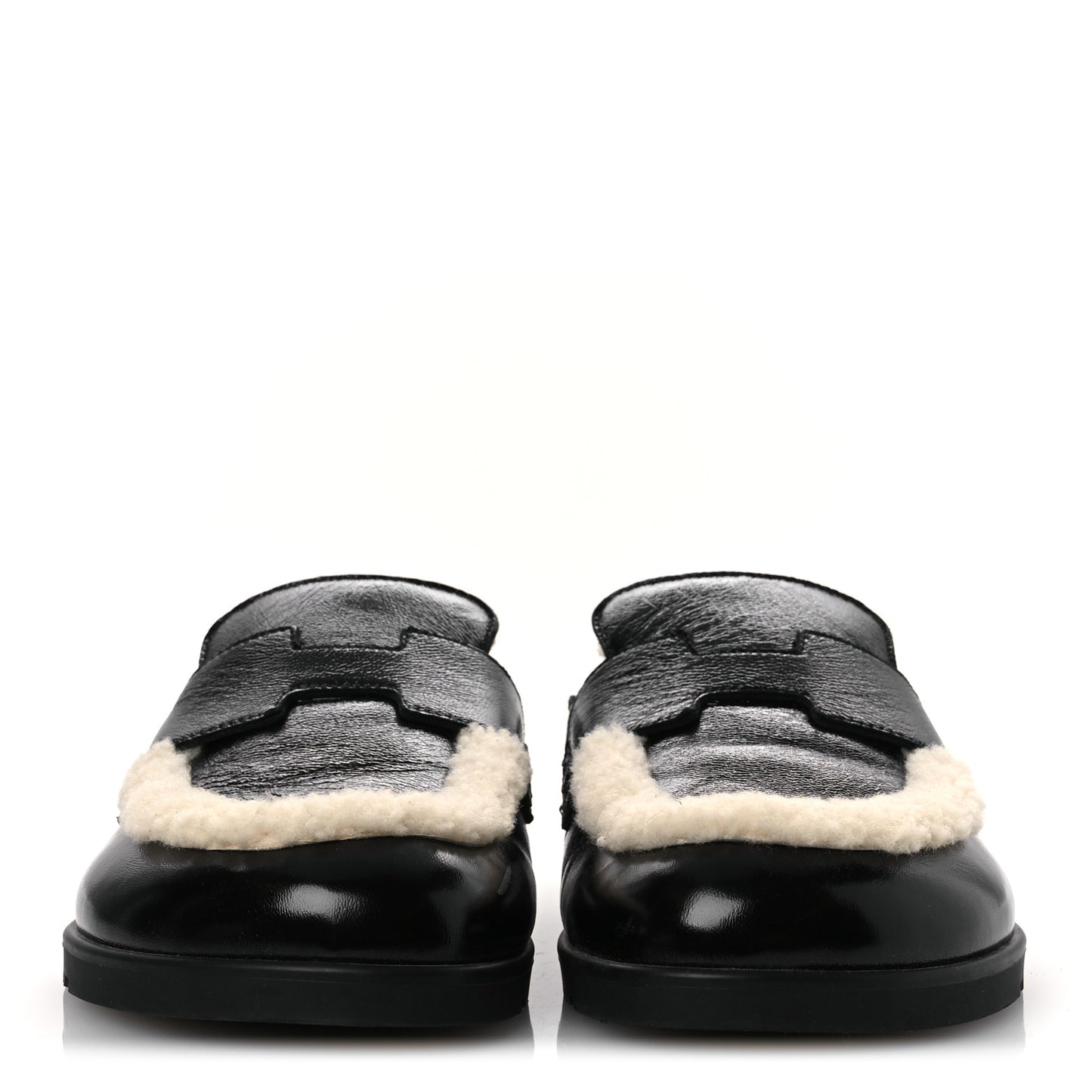 Glazed Nappa Shearling Shearling Go Mules 37.5 Black Ecru