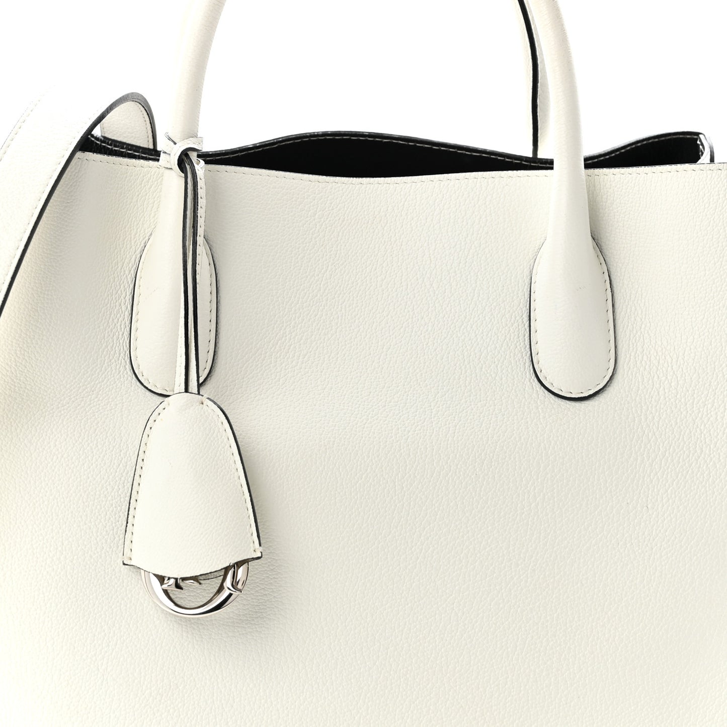 Supple Grained Calfskin Large Open Bar Tote White