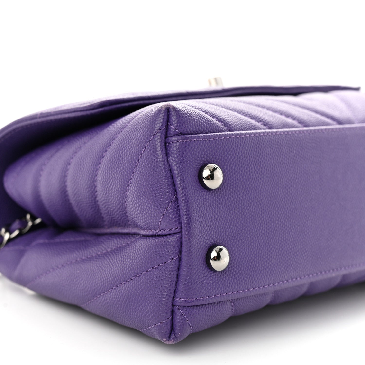 Chanel Caviar Chevron Quilted Mini Coco Handle Flap Purple 9 of 12
