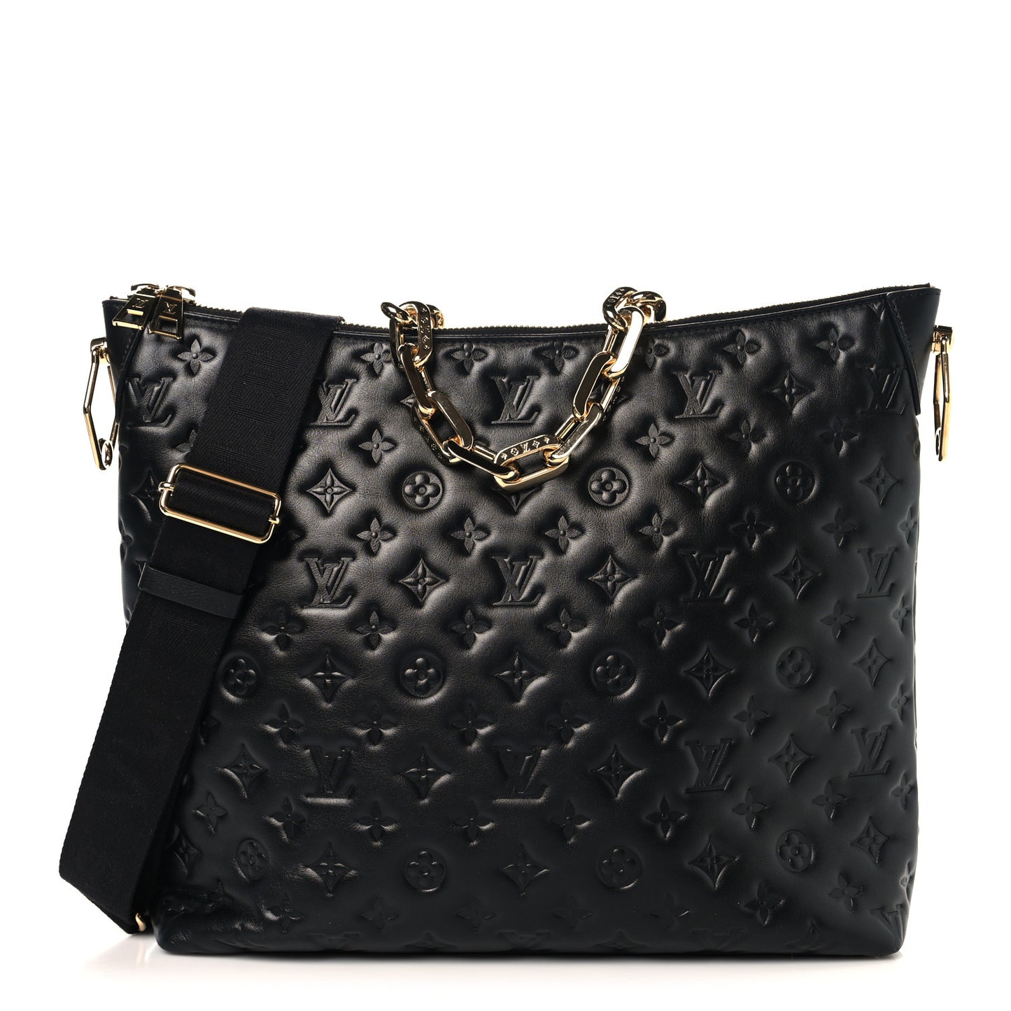 Lambskin Embossed Monogram Coussin Hobo MM Black