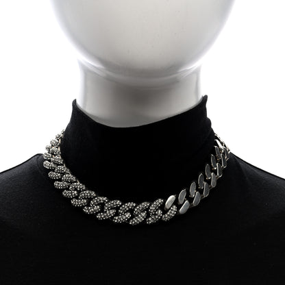 Saint Laurent Crystal Curb Chain Necklace Oxidized Silver 2 of 4