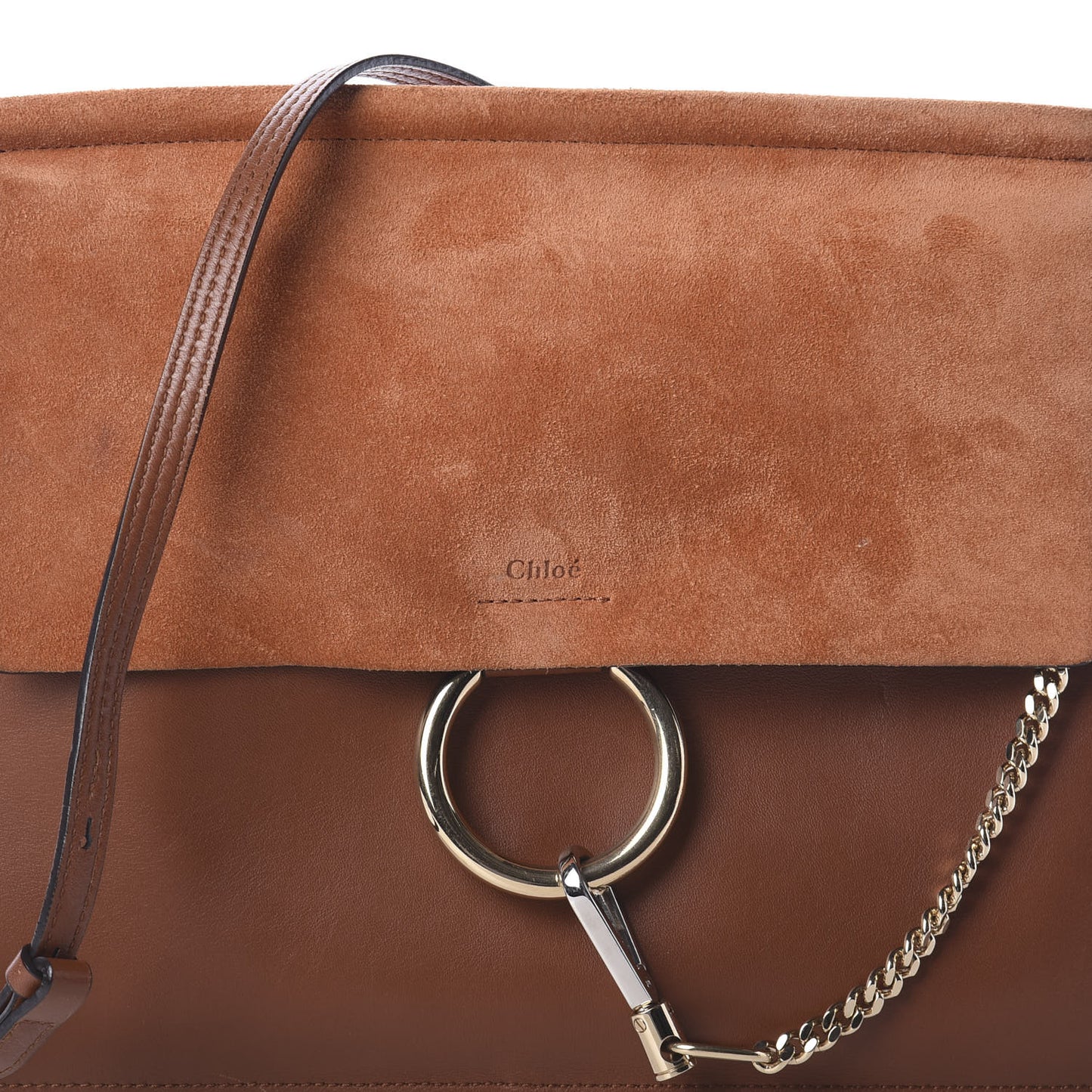 Suede Calfskin Medium Faye Shoulder Bag Tobacco