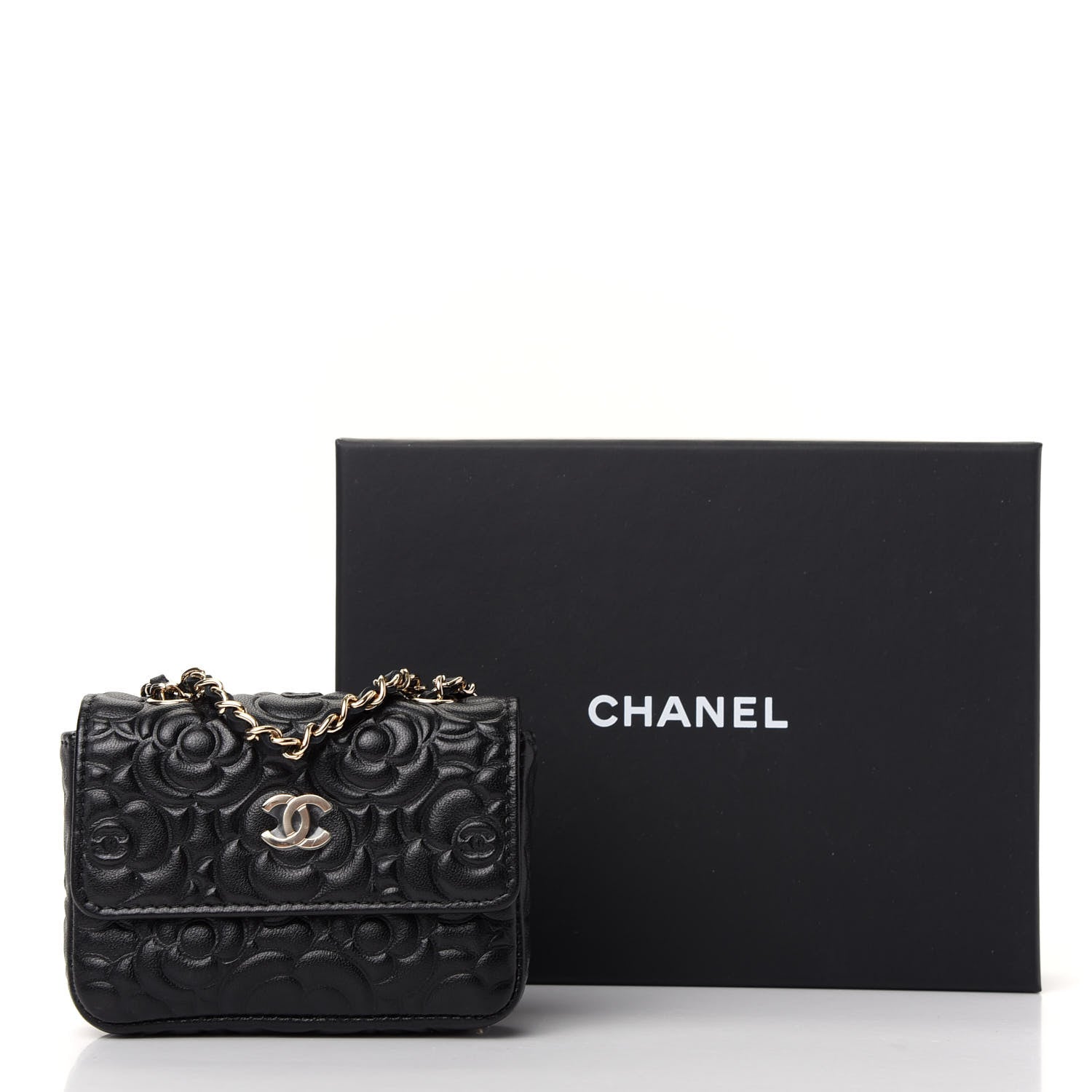 Chanel Lambskin Camellia Embossed Chain Belt Bag Black 8 of 8