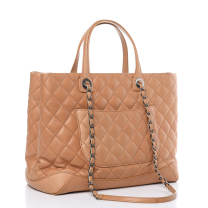 Chanel Calfskin Quilted Large Easy Shopping Tote Dark Beige 3 of 23