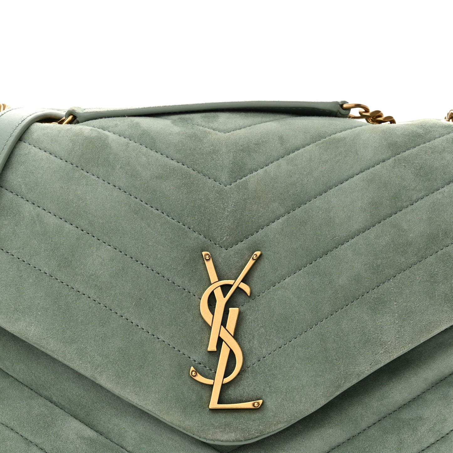 Suede Y Quilted Monogram Medium Loulou Chain Satchel Vert Opaline