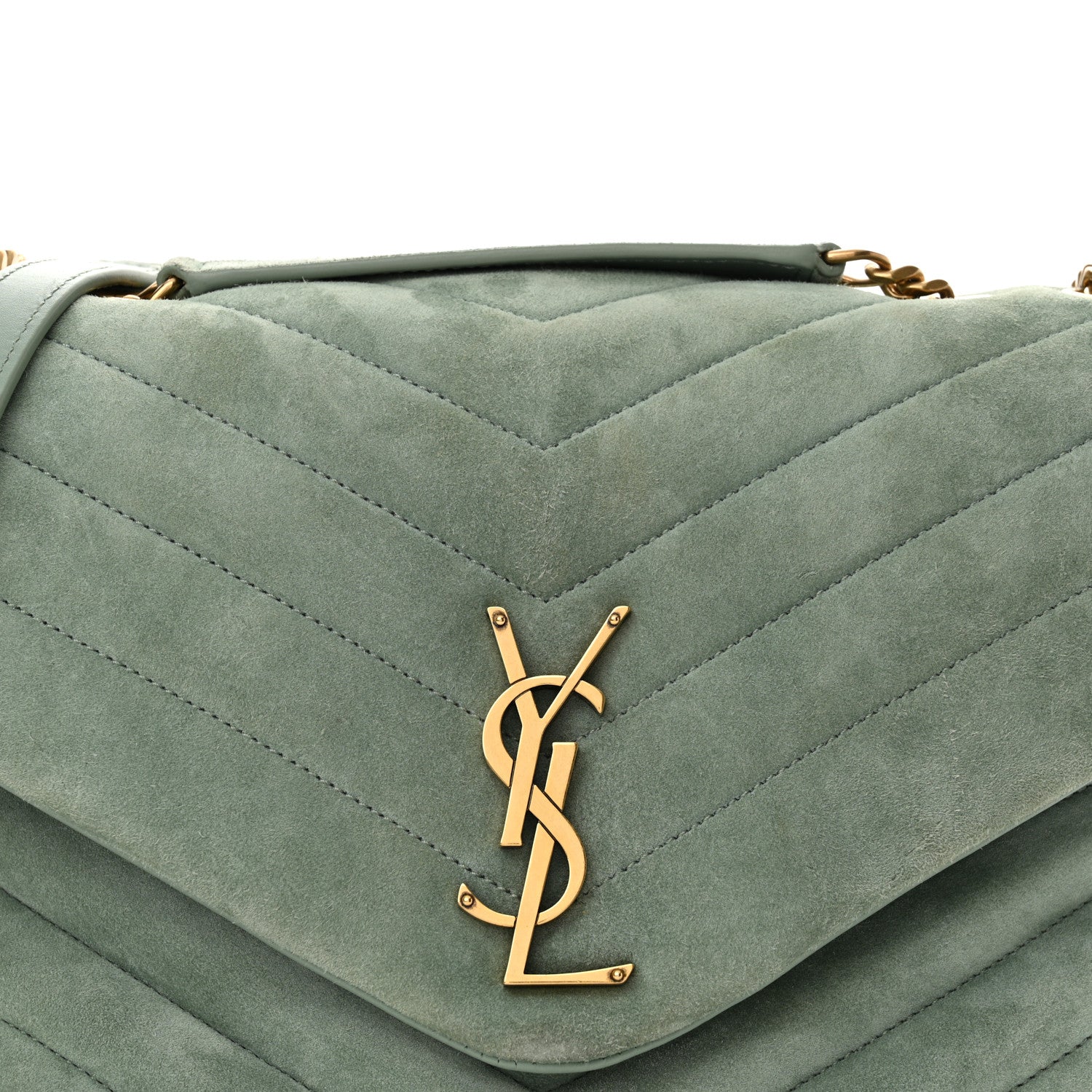 Saint Laurent Suede Y Quilted Monogram Medium Loulou Chain Satchel Vert Opaline 8 of 13