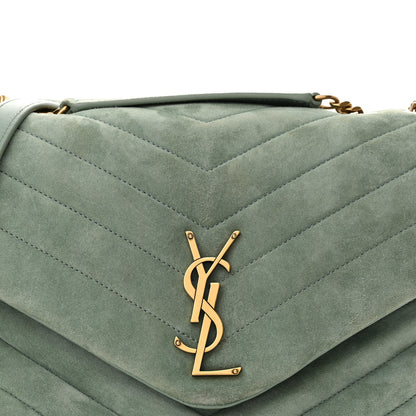 Saint Laurent Suede Y Quilted Monogram Medium Loulou Chain Satchel Vert Opaline 8 of 13