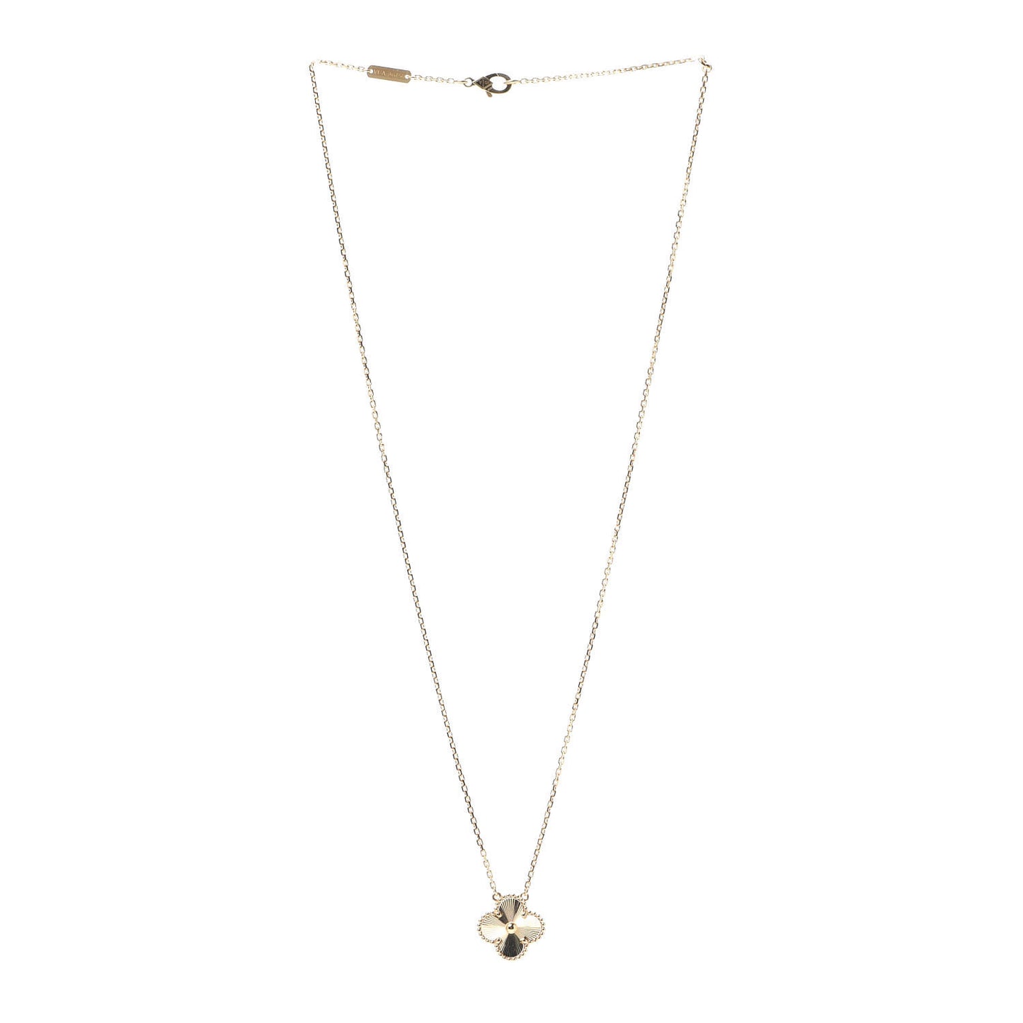 18K Yellow Gold Guilloche Vintage Alhambra Pendant Necklace