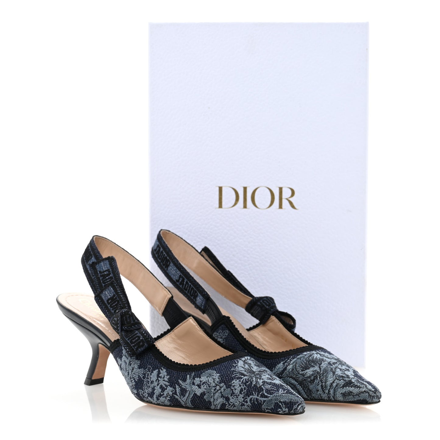 Denim Ribbon Floral Print J Adior Slingback 65mm Pumps 35 Blue Multicolor
