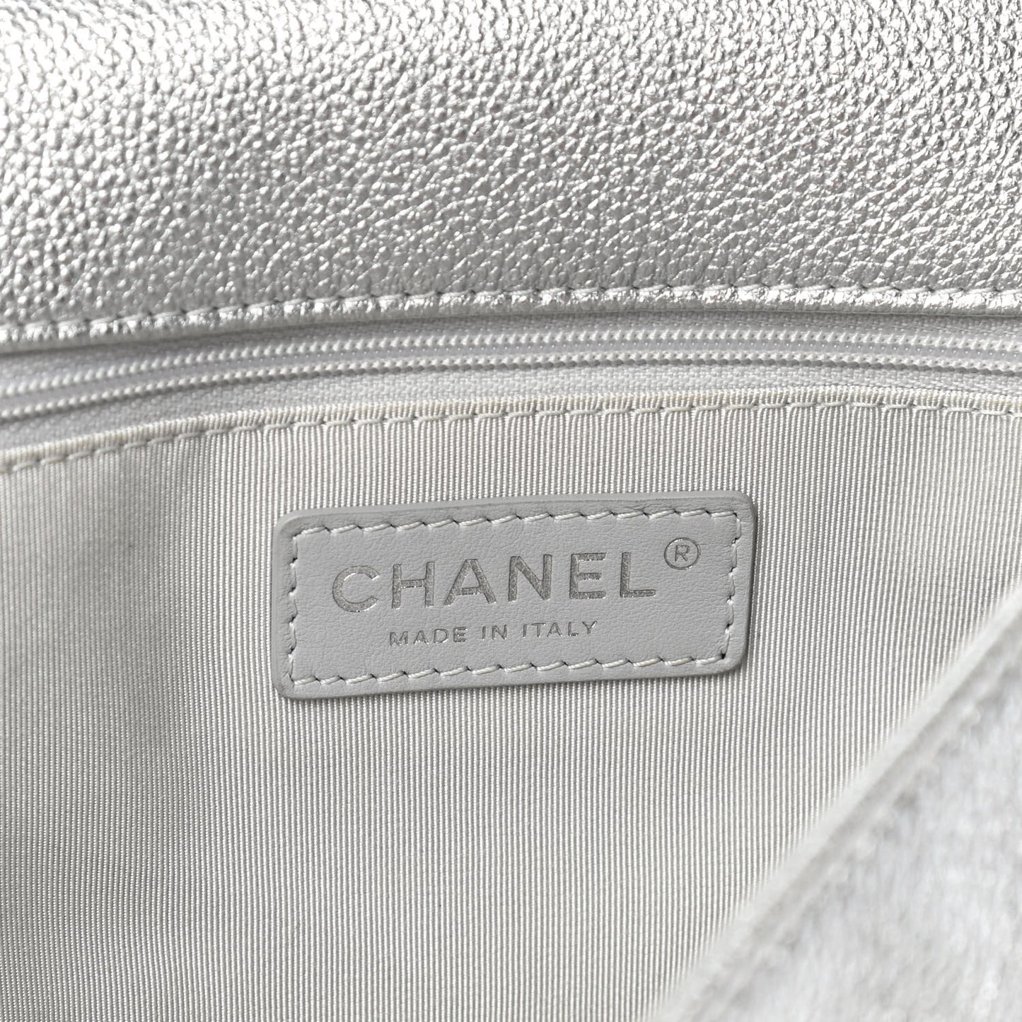 Metallic Grained Calfskin Quilted Large Casual Rock Backpack Silver