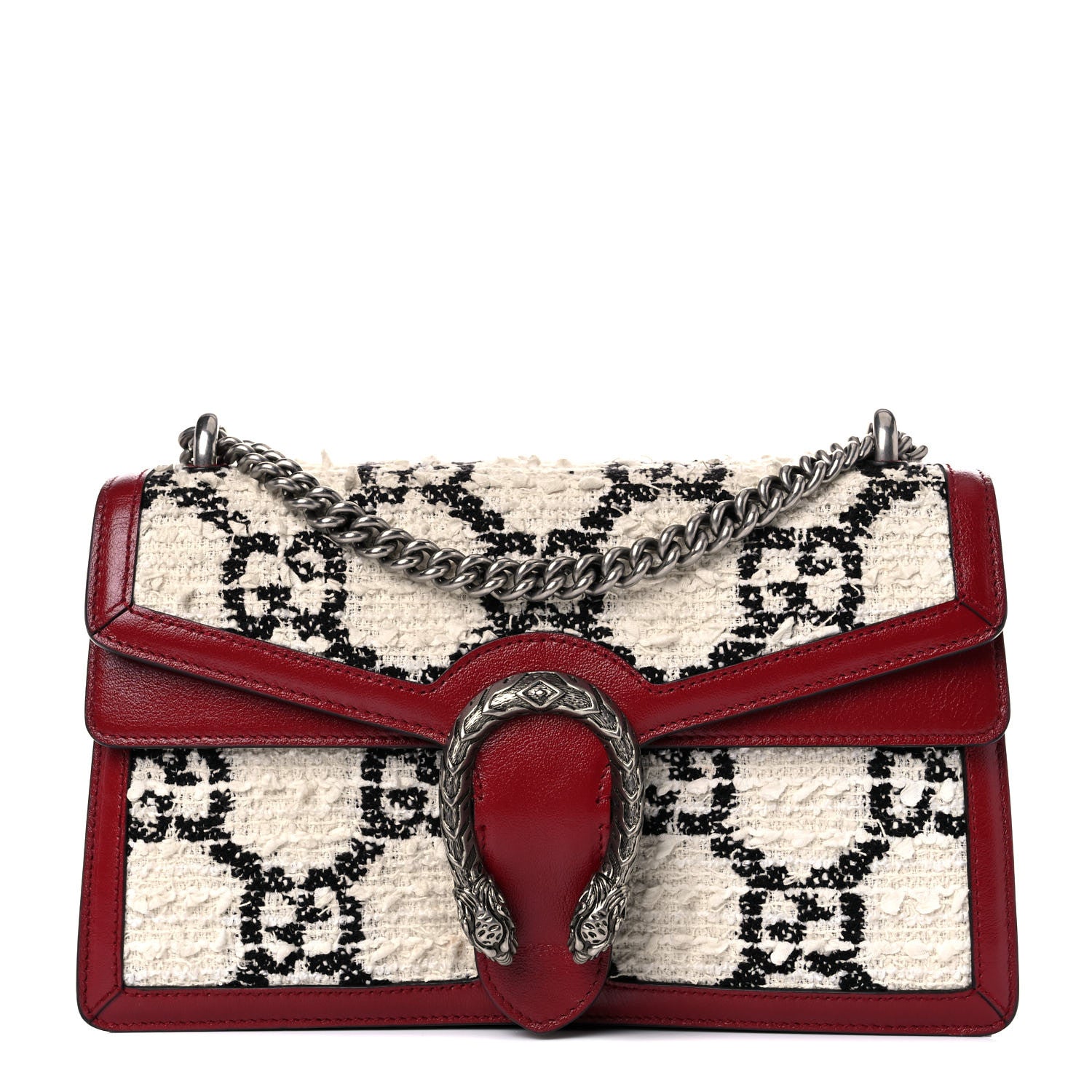 Gucci Tweed GG Monogram Small Dionysus Shoulder Bag White Black Romantic Cherry 1 of 20