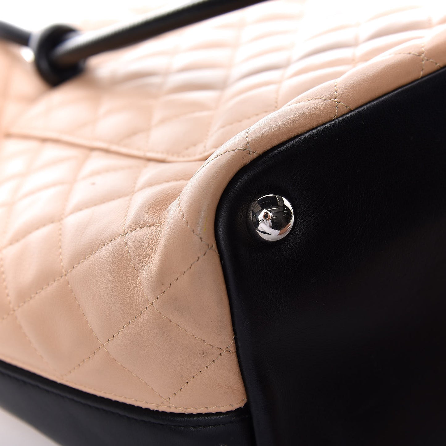 Calfskin Quilted Large Cambon Tote Beige Black
