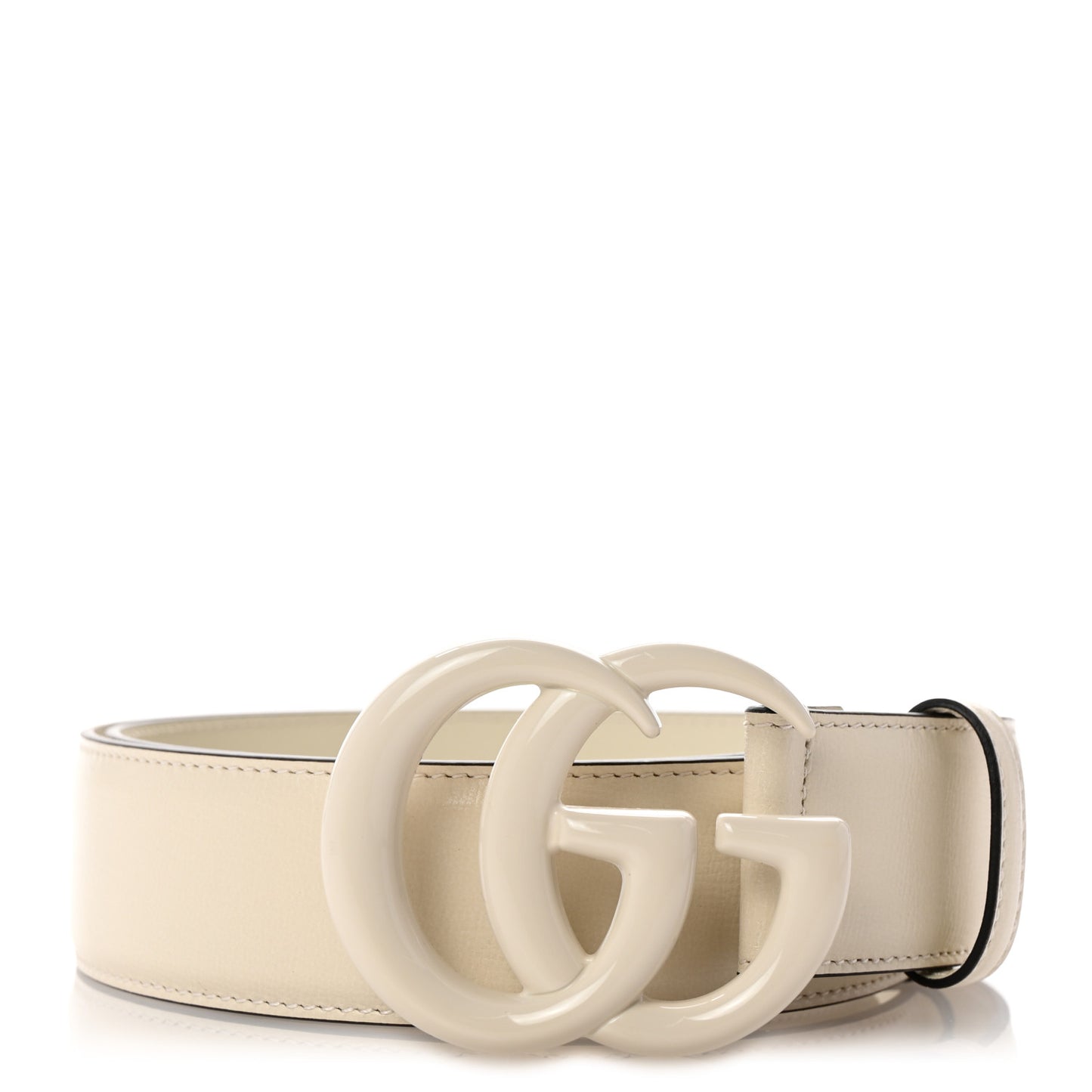 Azalea Calfskin Enamel Monochrome Double G 40mm Belt 85 34 Mystic White