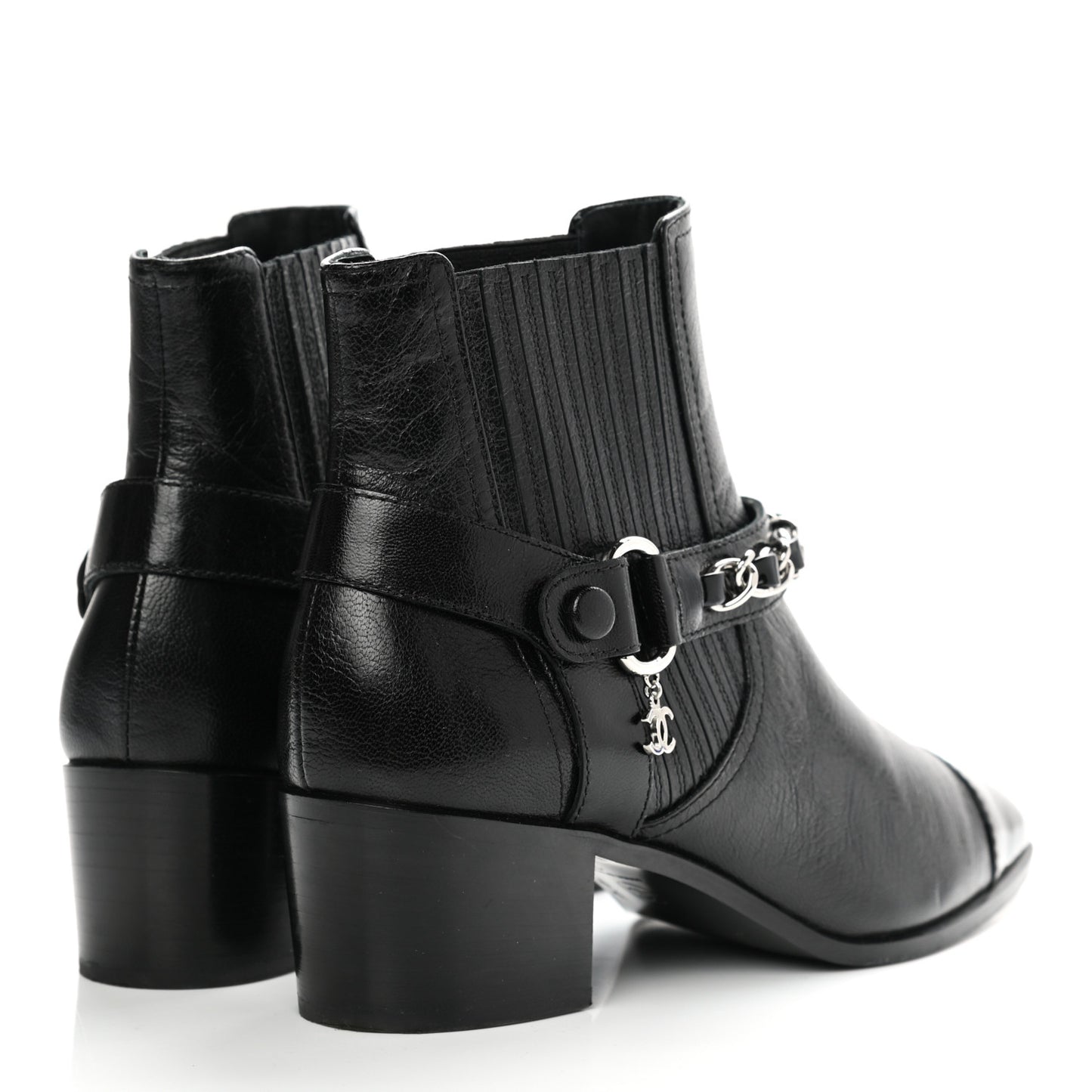 Goatskin Patent CC Cap Toe Chain Boots 37 Black