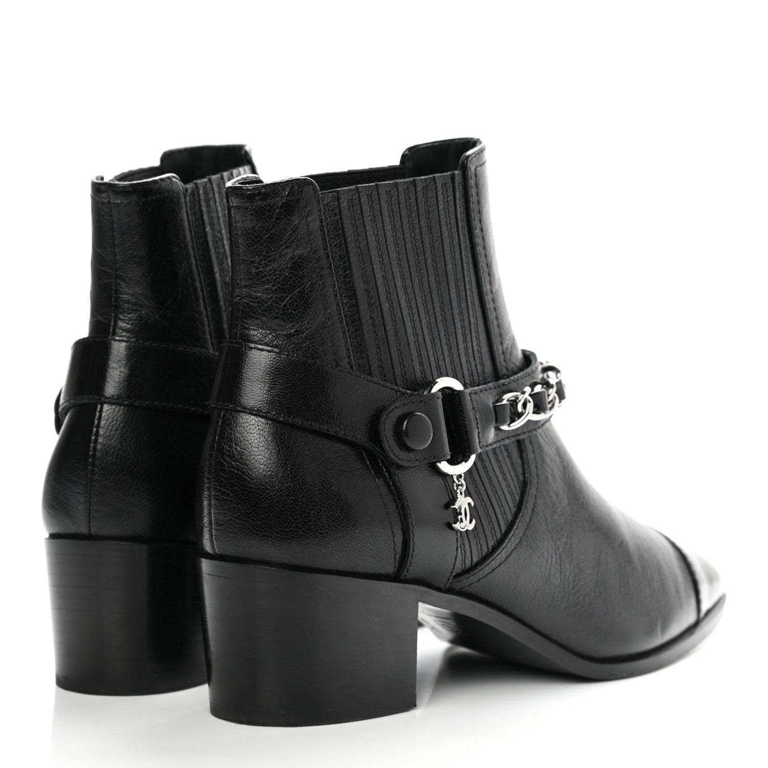 Chanel Goatskin Patent CC Cap Toe Chain Boots 37 Black 4 of 7