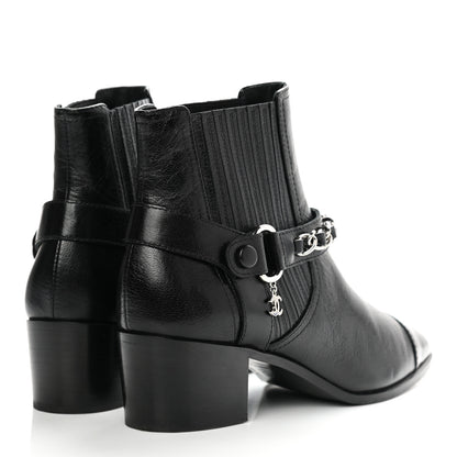 Chanel Goatskin Patent CC Cap Toe Chain Boots 37 Black 4 of 7