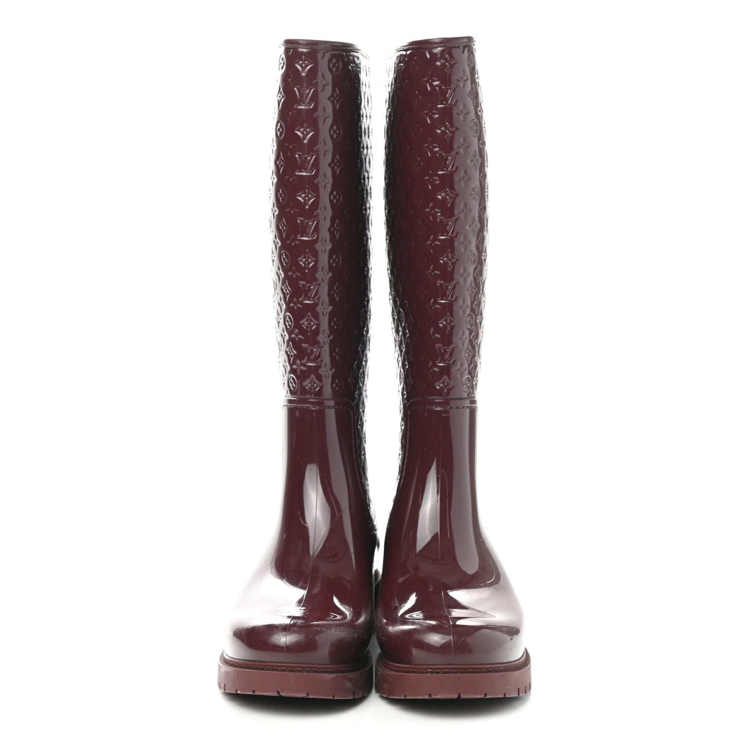 Rubber Embossed Monogram Splash Rain Boots 41 Burgundy