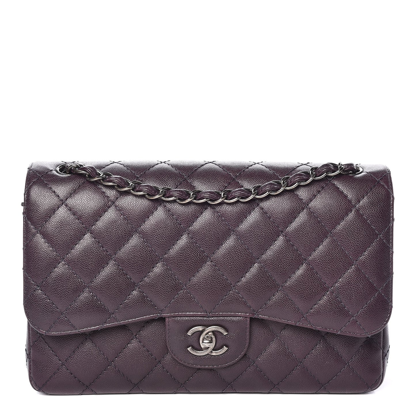 Caviar Quilted Jumbo Double Flap Dark Purple