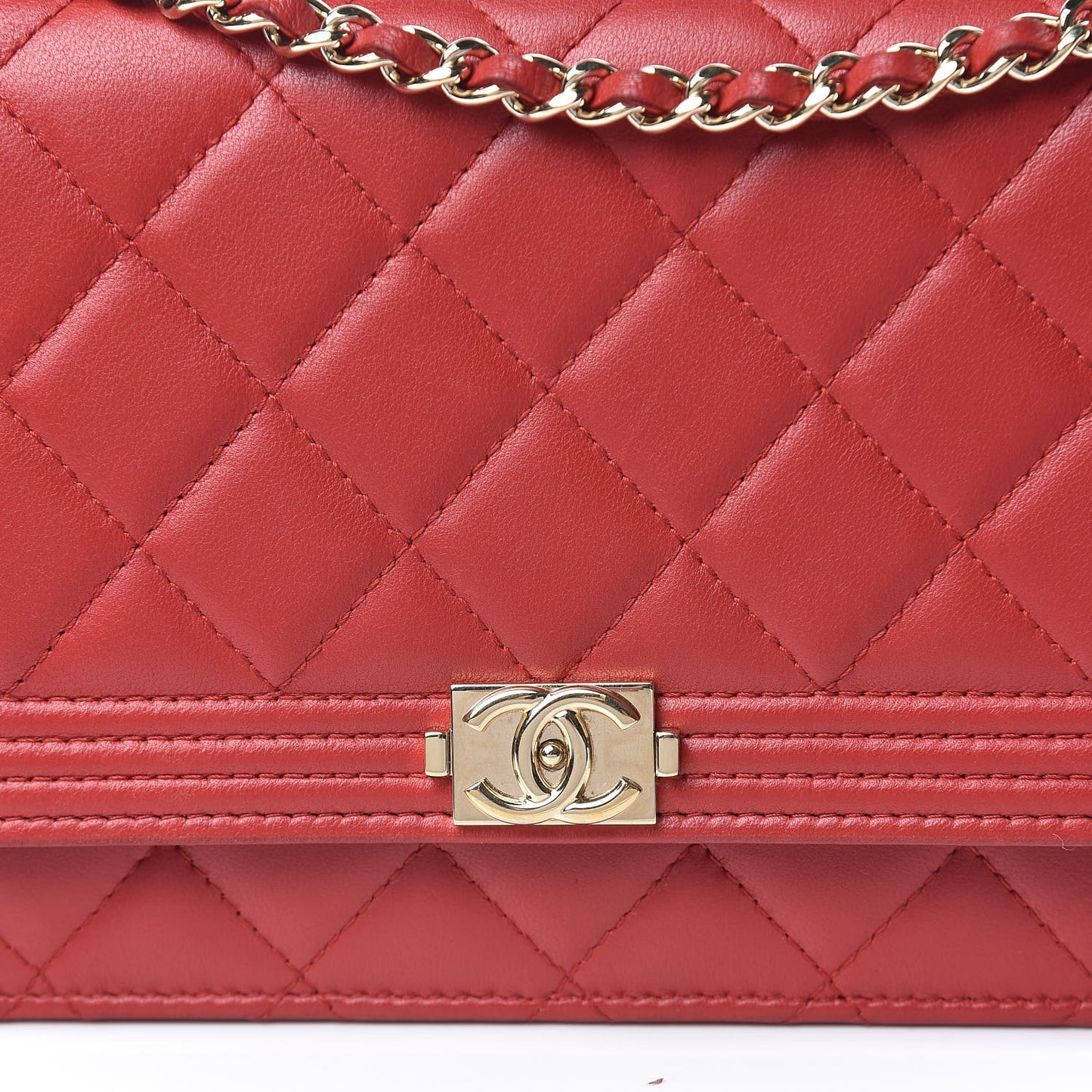 Lambskin Quilted Boy Wallet On Chain WOC Red