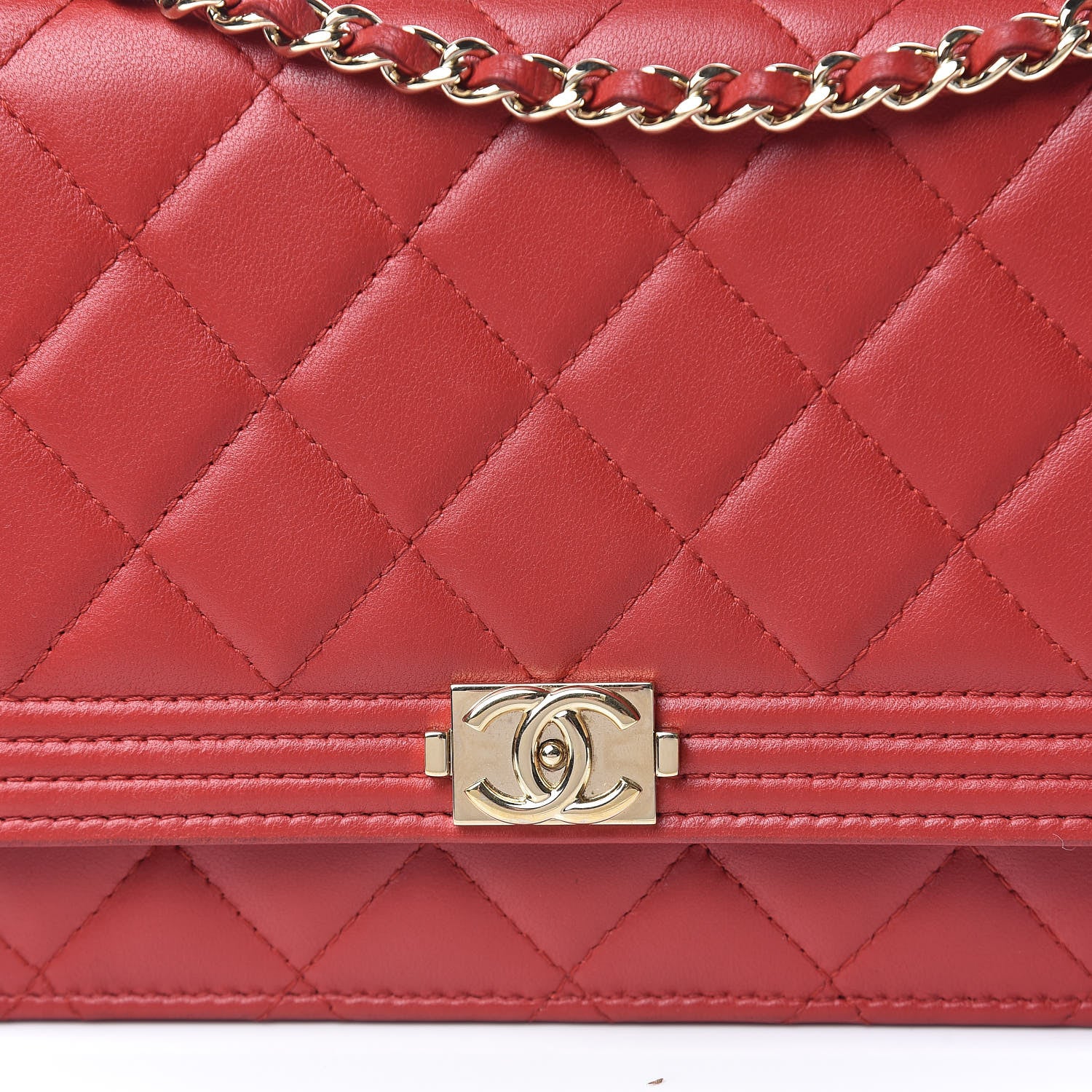 Chanel Lambskin Quilted Boy Wallet On Chain WOC Red 11 of 12