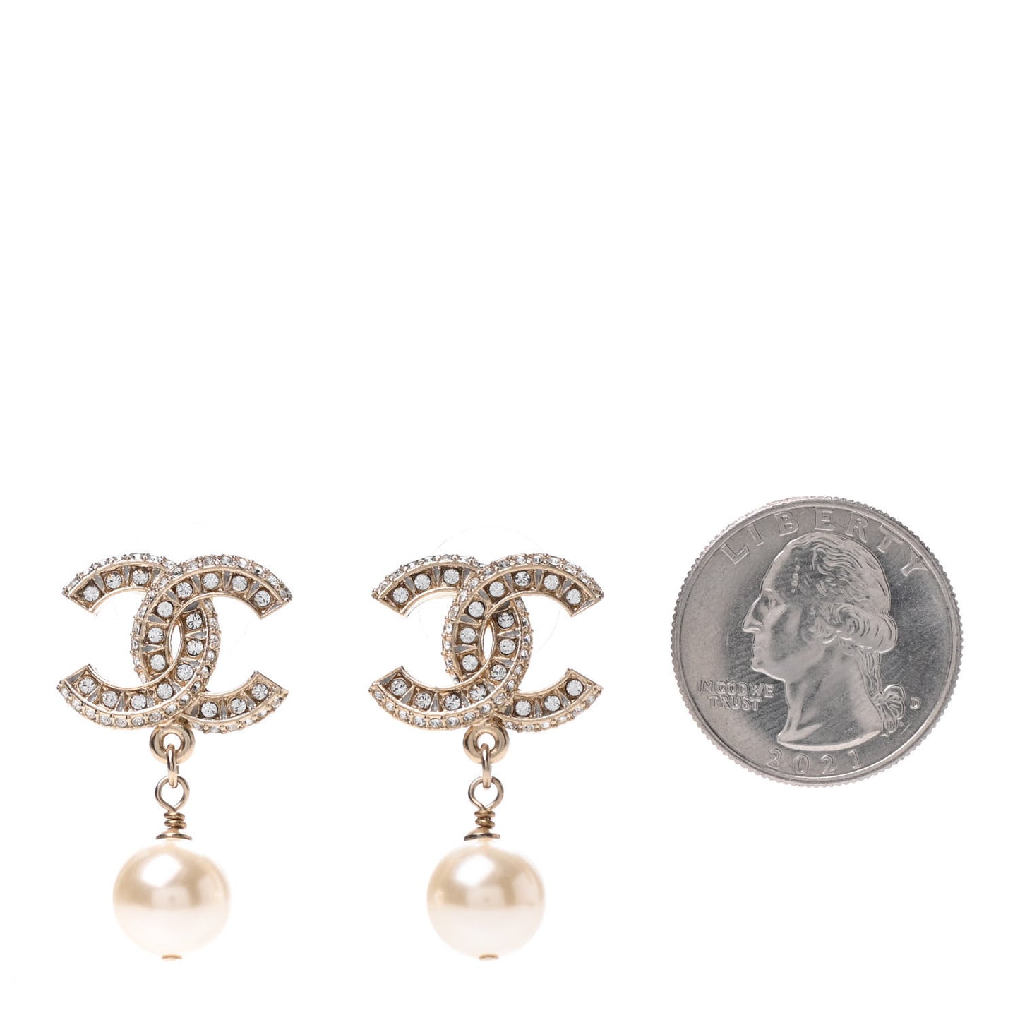 Crystal Pearl CC Drop Earrings Gold