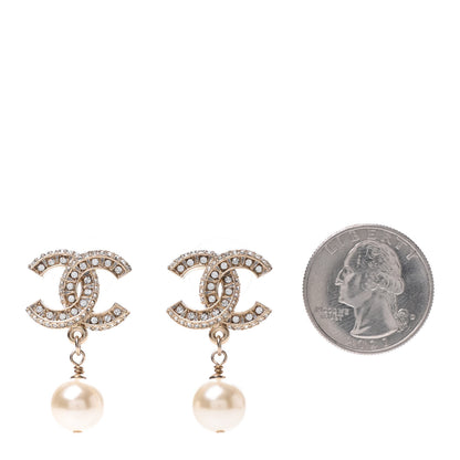 Chanel Crystal Pearl CC Drop Earrings Gold 2 of 4