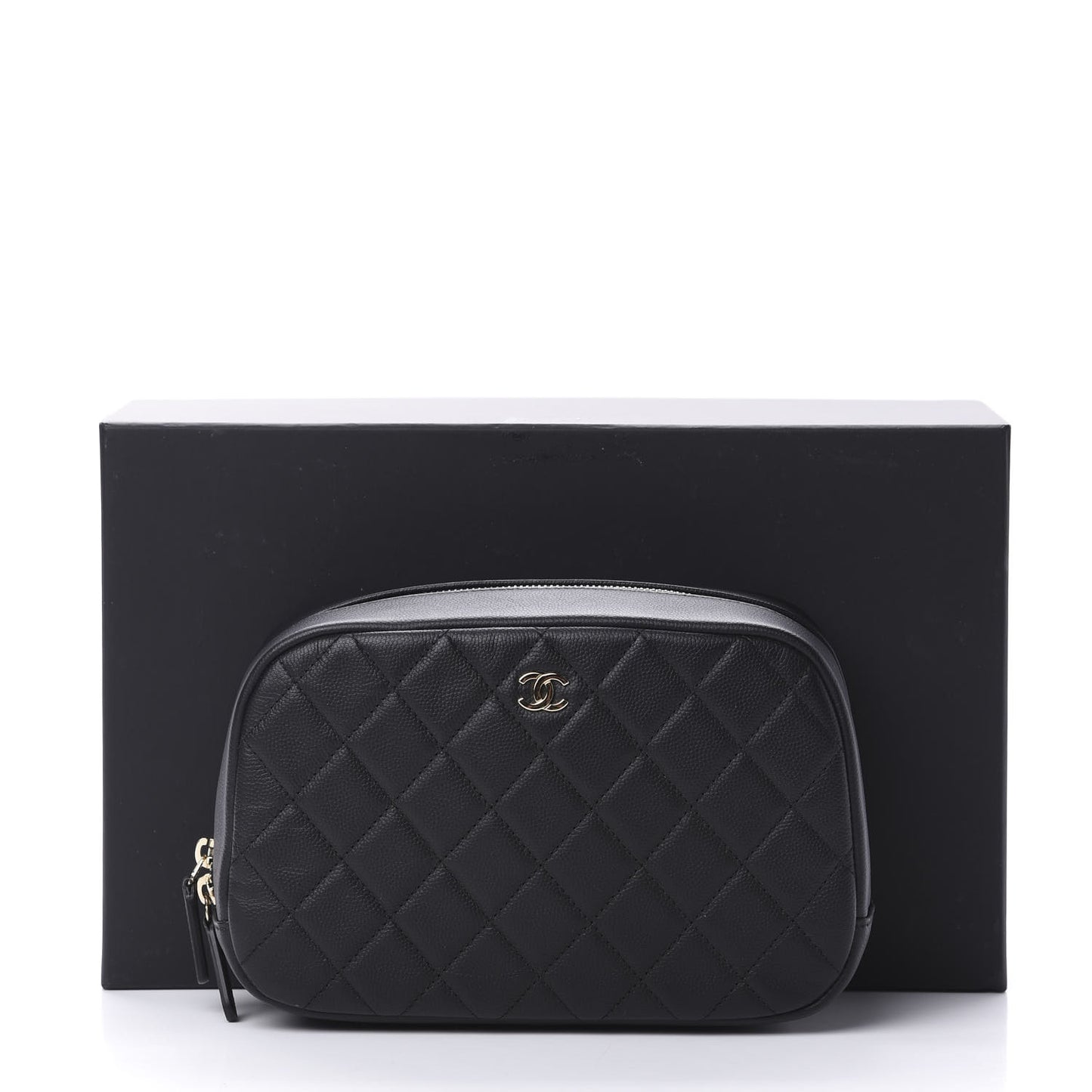 Caviar Quilted Curvy Pouch Cosmetic Case Black
