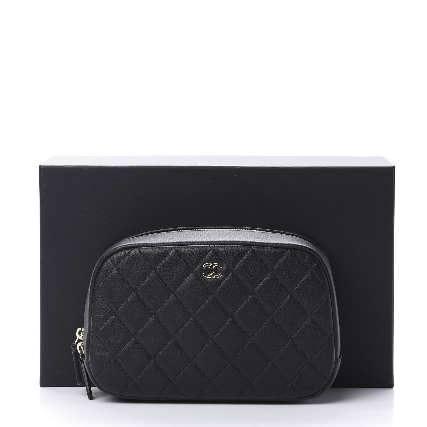 Chanel Caviar Quilted Curvy Pouch Cosmetic Case Black 8 of 8