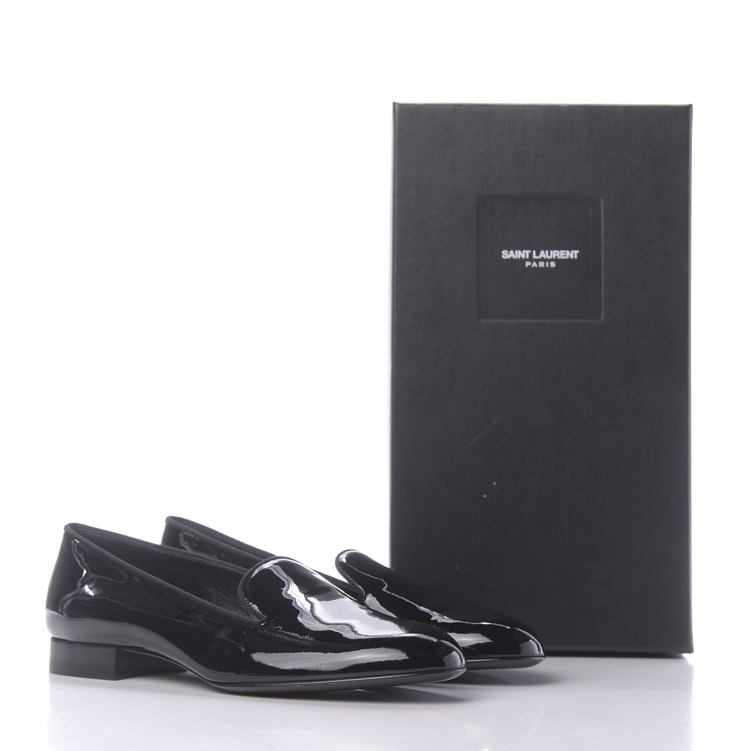 Saint Laurent Patent Calfskin Smoking Slipper Flat Loafers 37 Black 11 of 11