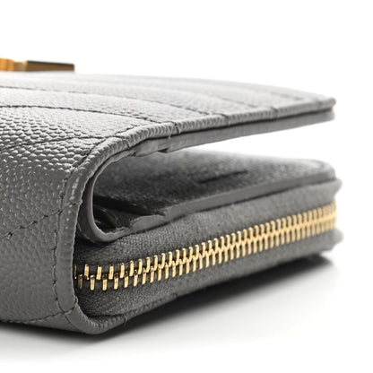 Saint Laurent Grain De Poudre Matelasse Chevron Monogram Compact Zip Around Wallet Fog 10 of 12