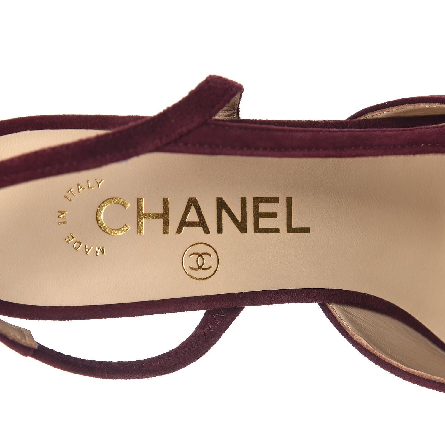 Chanel Kid Suede Metallic Lambskin Cap Toe CC Slingback Pumps 36.5 Burgundy Gold 5 of 9