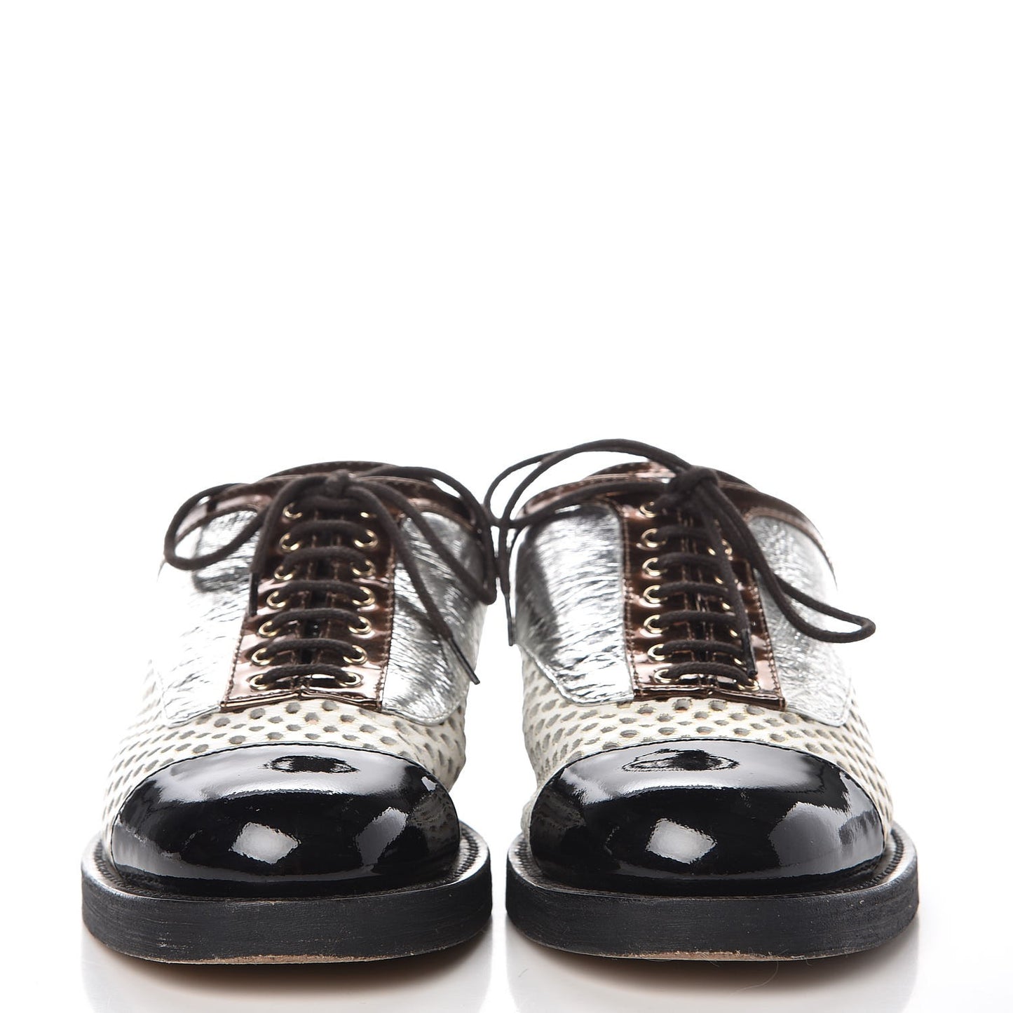 Lambskin Perforated Cap Toe Lace Up Mules 36 Silver Black