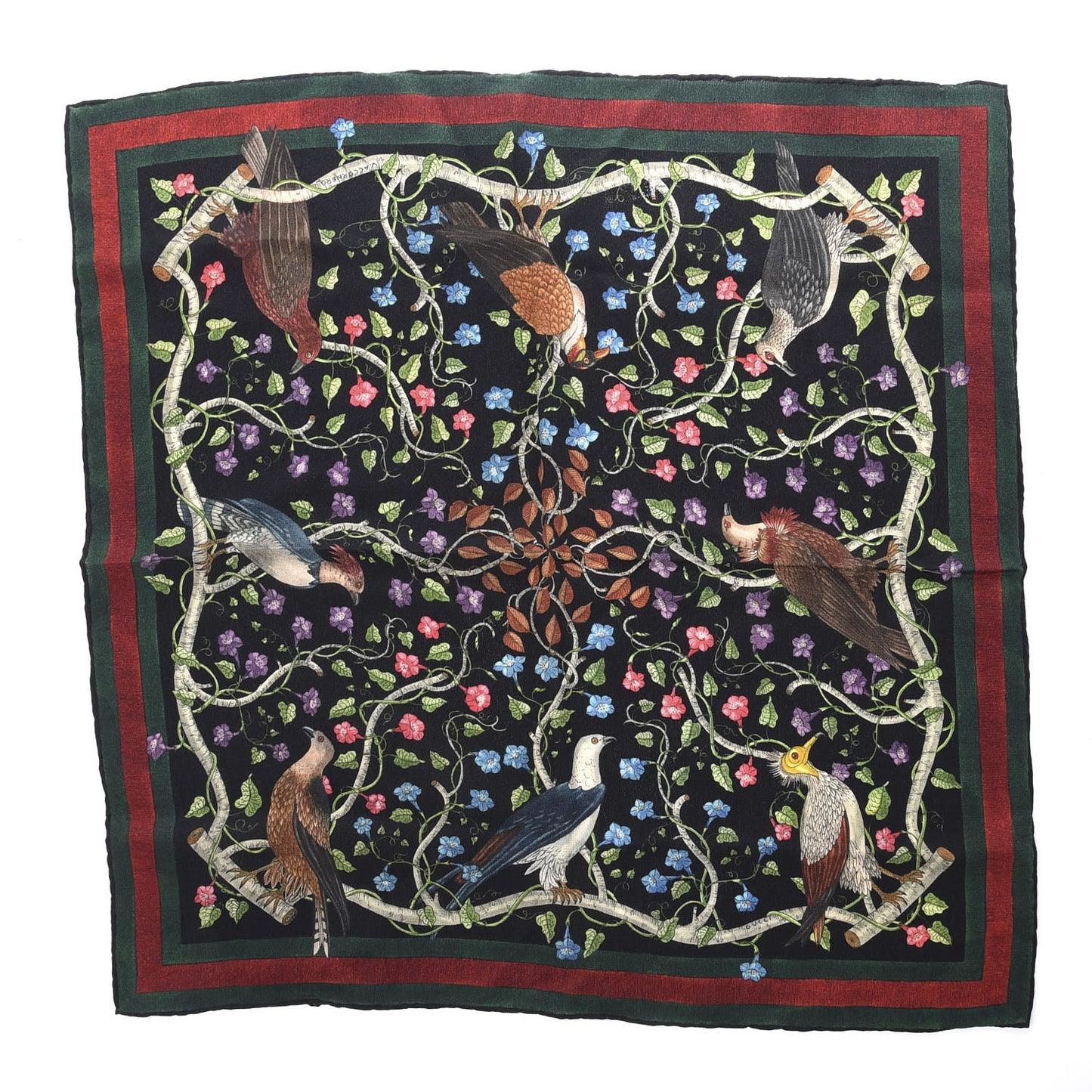 Silk Floral Condor Square Handkerchief Black